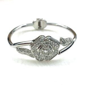Lancôme Stunning Silver Flower Bangle Bracelet with Sparkling Crystals NEW
